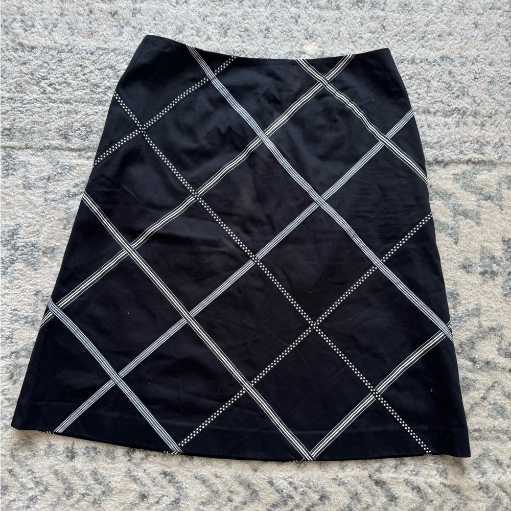 Talbots Black A-Line Skirt with White Grid Pattern